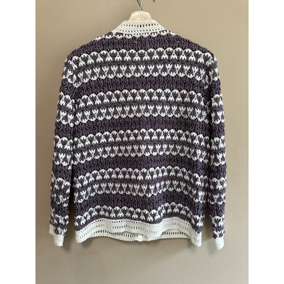 Vtg Montgomery Ward 70s Cardigan Sweater Purple Crochet Womens Sz 40 Grandmacore - Picture 4 of 6
